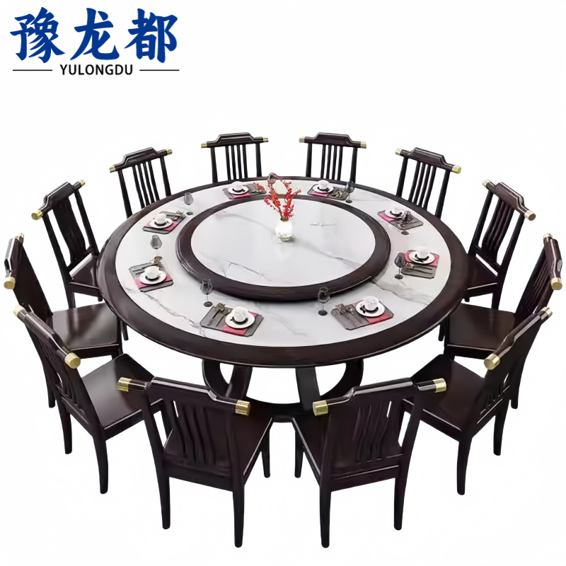 豫龙都中式餐桌1.6米+12椅套
