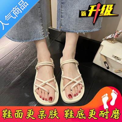 SUNTEK两穿凉鞋女2023年夏季新款平底温柔仙女风套趾夏天外出沙滩凉拖