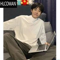 HLCOMAN美式白色德绒打底衫男款内搭半高领卫衣cleanfit加绒长袖t恤