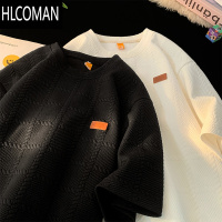 HLCOMAN肌理感提花冰丝短袖t恤男士夏季2025新款宽松上衣服男生半袖