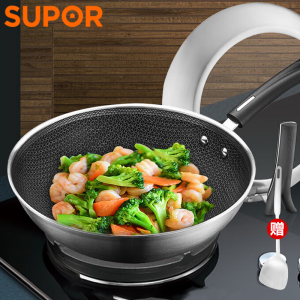 苏泊尔(SUPOR)炒锅X晶盾不锈钢不粘锅少油烟家用炒菜锅燃气电磁炉通用CC32JA1