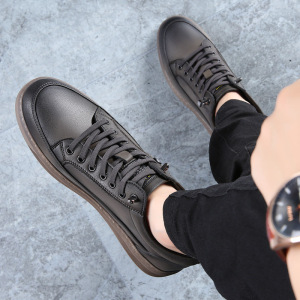 2025春季新款男鞋真皮透气百搭韩版潮流厚底软面休闲皮鞋男士板鞋