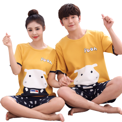 2套价优衣思夏季情侣睡衣纯棉短袖夏天男生女士可爱全棉薄款家居服两件套装萌