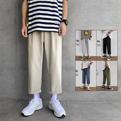 直筒薄款九分休闲裤子男港风纯色简约大码男装胖子哈伦裤夏季新款