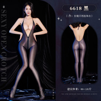 霏慕性感情趣丝袜情趣内衣开裆免脱连体衣深V裸背拉链开裆连体衣女式情趣睡衣油亮黑丝6618
