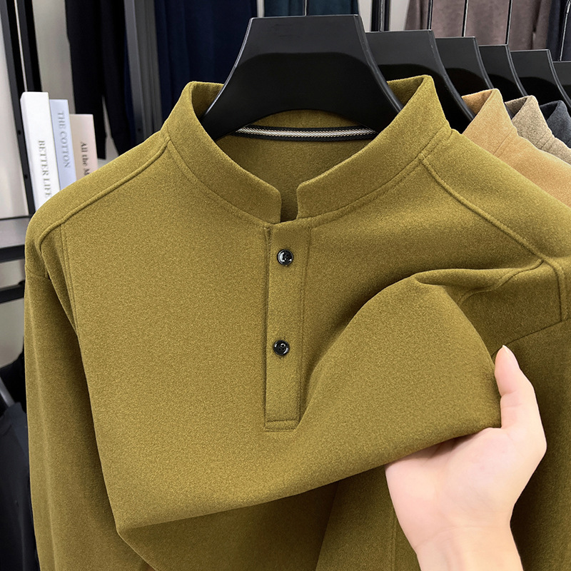 双面阳离子德绒卫衣男秋冬新款中式立领休闲保暖男士打底衫