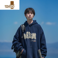 YANXU 420g连帽卫衣男秋季潮牌日系Cityboy印花套头衫