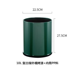 不锈钢垃圾桶圆形无盖商用厨房酒店商场双层阻燃分类户外可定制 复古绿