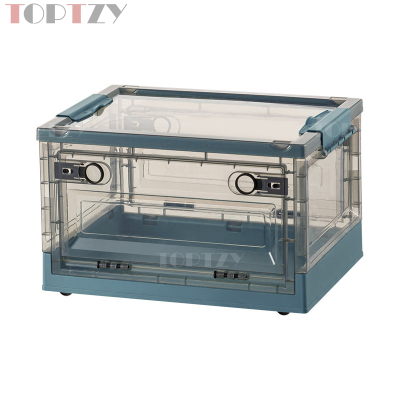toptzy TZ5071709 户外便携透明折叠箱家用衣物防尘储物柜 特大号 茶色配蓝色