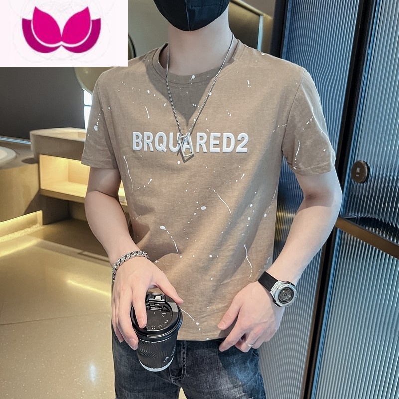 七斓短袖t恤男士夏季2023新款潮牌ins泼墨修身圆领半袖男装体恤上衣服