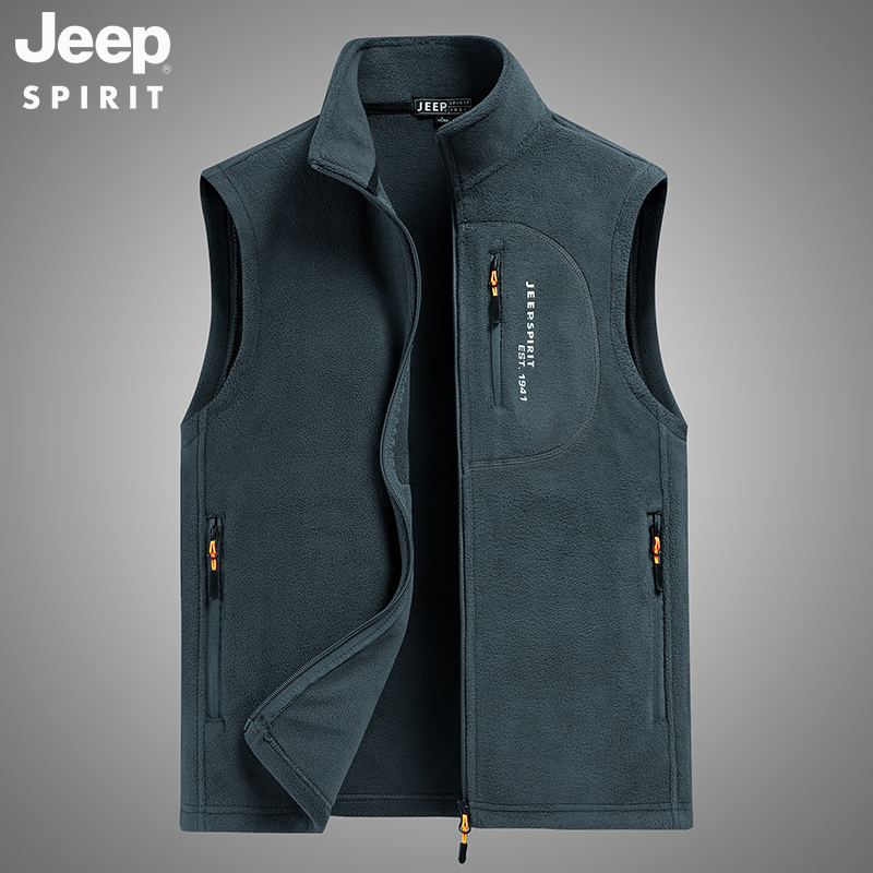 JEEP吉普摇粒绒马甲男2025春秋新款多口袋户外休闲背心抓绒马夹男