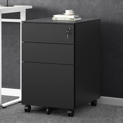 苏宁 质凡 矮柜桌下抽屉柜活动柜黑色-侧拉-三抽/ZF-HDG002/390*500*600mm