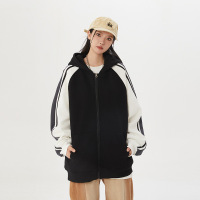 春秋季新款重磅情侣卫衣宽松休闲百搭外套拼接撞色连帽开衫卫衣男