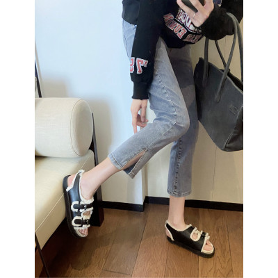 YIBUSHENG开叉牛仔裤女高腰显瘦春装直筒宽松显瘦显高休闲微喇八分裤小个子