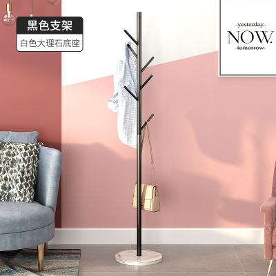 晋舰 大理石铁艺衣帽架落地简易衣服卧室家用置物收纳简约现代挂衣架子 黑色大理石+黑色树枝