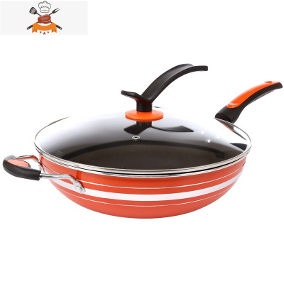 敬平32cm34cm复底无油烟炒锅家用不粘锅平底锅煤气电磁炉通用 36cm带盖+木铲+抹布+筷子