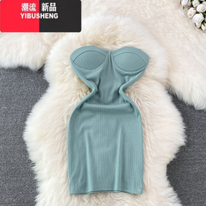 YIBUSHENG2024季新款欧洲站辣妹性感露背无袖抹胸修身显瘦短款包臀连衣裙