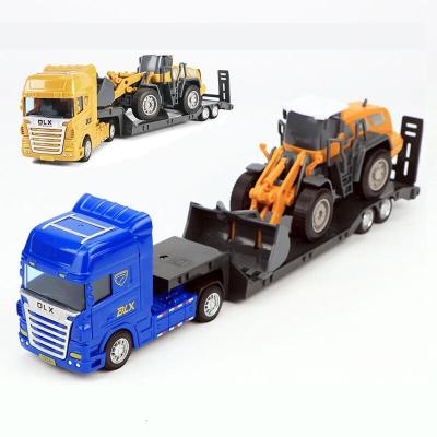 德立信工程车挖掘机铲车坦克大号仿真惯性平板运输拖车运木车玩具模型儿童男孩玩具车拖车带铲车（无场景）车头颜色随机