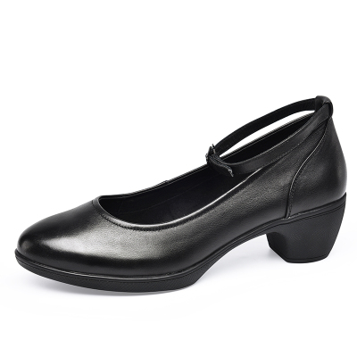 金猴（JINHOU）典雅浅口圆头粗跟一字扣办公室工装鞋简约低帮女士单鞋Q50012