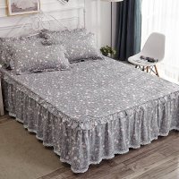 美帮汇全棉床罩床套防滑床裙式单件全棉保护防尘罩1.5米1.8m床单1三件套 花香情丝 180x200[床裙+2个枕套]