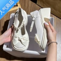SUNTEK玛丽珍鞋女2023年春新款时尚高跟蝴蝶结厚底粗跟珍珠配裙子小皮鞋