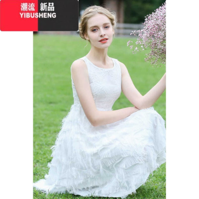 YIBUSHENG前200特价!白色连衣裙女2024新款气质优雅高腰显瘦连衣裙