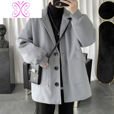 YUANSU男装2020冬季潮牌中长款毛呢大衣男士潮流暗黑系宽松呢子外套毛呢大衣