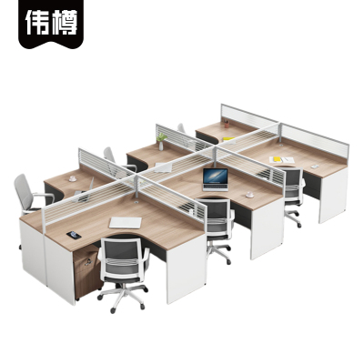 伟樽屏风办公桌六人位带柜椅420*240*110cm套