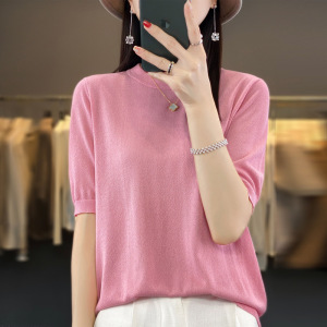 薄款鎏金沙亚麻短袖T恤女夏季新款时尚百搭圆领冰丝半袖女