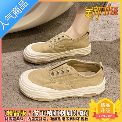 SUNTEK帆布鞋2023年新款女复古港风板鞋夏春懒人小白鞋一脚蹬休闲鞋