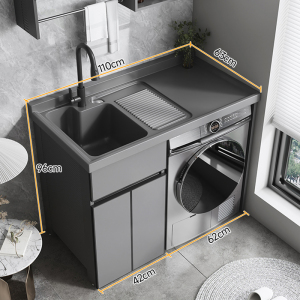 洗衣机柜可定制太空铝石英石一体阳台浴室柜带搓板台盆柜组合洗衣柜伴侣