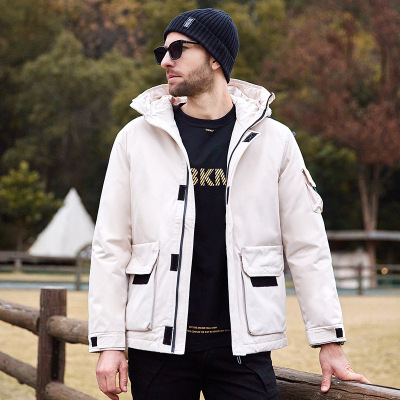 冬季羽绒服男连帽白鸭绒百搭情侣工装加厚保暖户外男装羽绒服外套