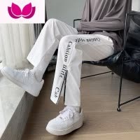 七斓拉链裤子男直筒ins高街潮牌嘻哈痞风日系宽松九分裤潮