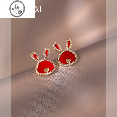 JiMi黑色兔子耳钉无耳洞夏季耳夹轻奢小众2023新款耳环冷性风气质耳饰