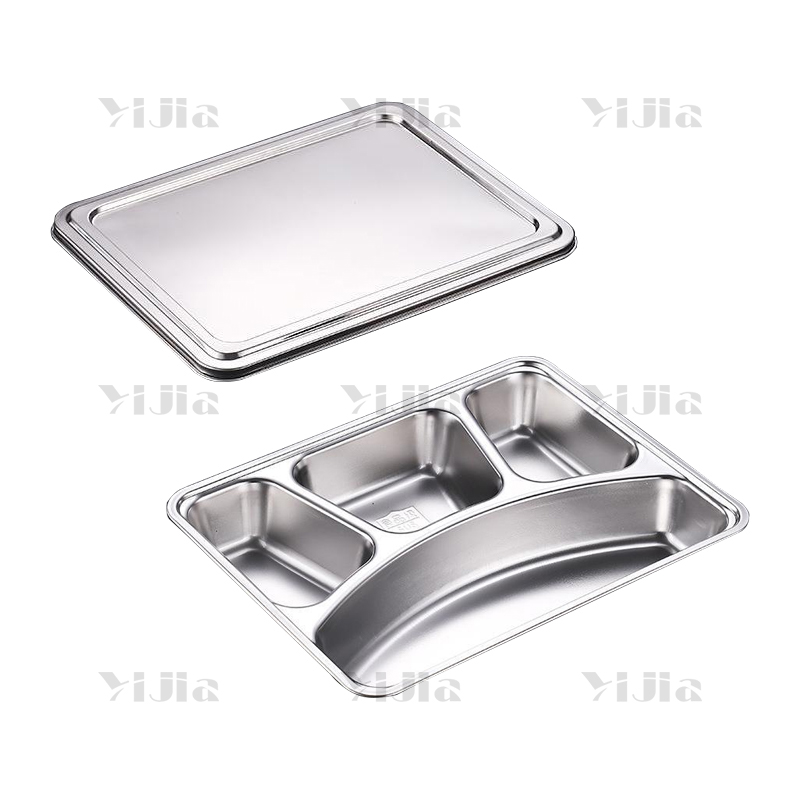 翌嘉YJ40625048 201不锈钢分格餐盘带盖食堂中式饭盘 深长四格