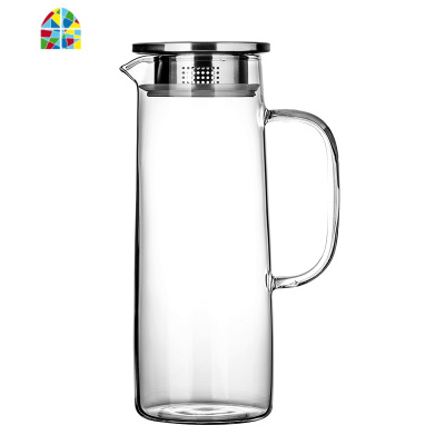 透明耐热高温凉开水扎杯盛水容器果汁瓶鸭嘴壶家用玻璃晒杯冷水壶 FENGHOU 1200ml+透明玻璃盖凉水壶