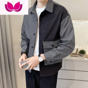 七斓长袖衬衫外套男2023年新款春装衬衣休闲修身条纹男士上衣潮牌寸衣