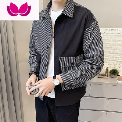 七斓长袖衬衫外套男2023年新款春装衬衣休闲修身条纹男士上衣潮牌寸衣