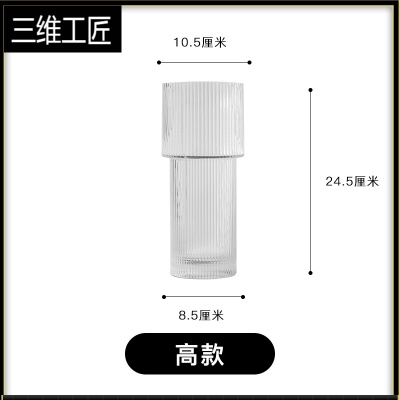 网红玻璃花瓶插花干花鲜花水养水培ins北欧创意简约客厅桌面摆件三维工匠罗马高款（一级品）
