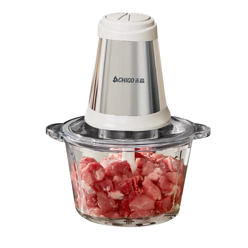 志高(CHIGO)WN-12绞肉机2L 全自动多功能不锈钢打肉馅辣椒蒜泥 大容量玻璃碗