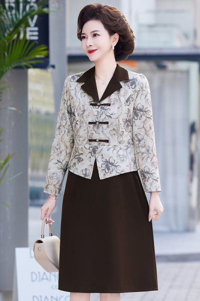 2025年女装春季妈妈装新款衣服开春长袖假两件中老年女装连衣裙女