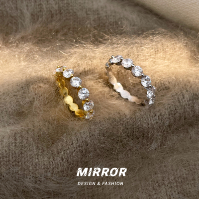 925纯银一排闪亮戒指女指环尾戒个性高级感时尚潮流新款 BCJ3261送女朋友老婆情人节七夕生日礼物