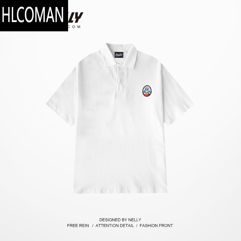 HLCOMAN男装潮牌港风日系翻领T恤 2025春季新款时尚宽松衫短袖半袖