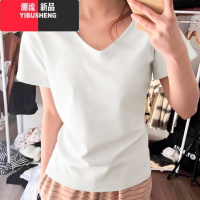 YIBUSHENG美式灰色正肩u领短袖T恤女季款复古辣妹基础款修身显瘦半袖上衣
