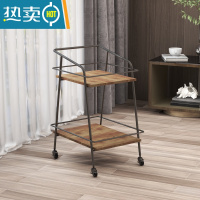 敬平中古风手推车客厅边几商用会议室酒水车餐厅零食车侘寂风带轮推车收纳架