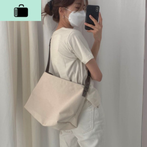 包包2020新款潮韩国东大女包可调节斜跨单肩包帆布托特包NEW LAKE 米白色-拉链版当天发女斜挎包 米白色-拉链版现货当天发