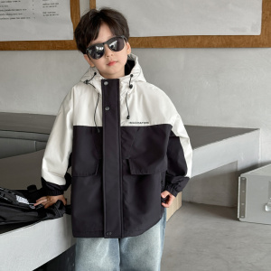 童酷儿童冬款湖州织里童装强防水冲锋衣拼色连帽加厚男童外套