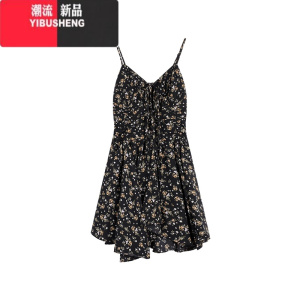 YIBUSHENG气质套装黑色碎花短裙连衣裙女季小个子防晒针织开衫上衣两件套