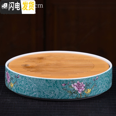 三维工匠家用简约功夫茶具扒花干泡大号茶盘套装储水日式竹制茶托盘 [小]藏蓝悠品干泡盘