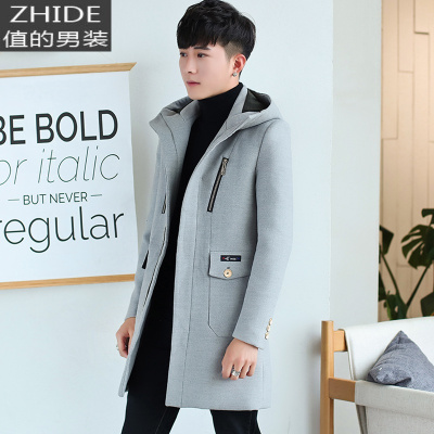 SUNTEK风衣男中长款呢子大衣韩版秋冬帅气毛呢冬季潮流青少年学生外套衣风衣